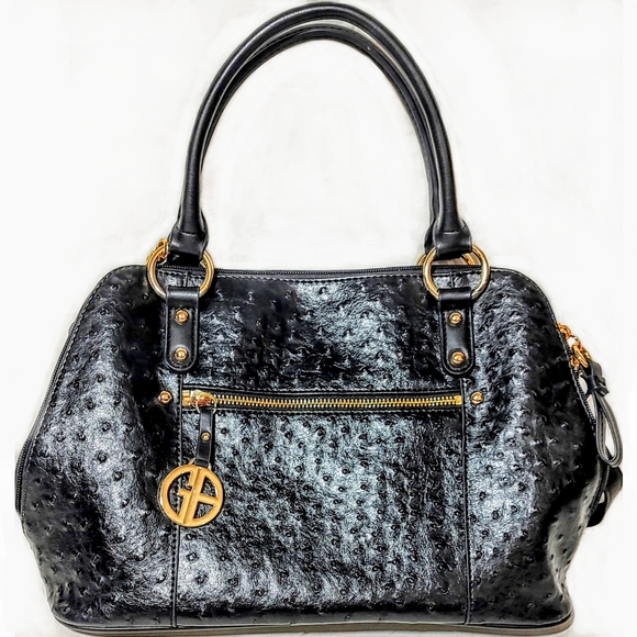 Giani Bernini Ostrich Embossed Faux Leather Shoulder Crossbody Satchel - Picture 1 of 5
